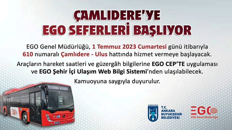 Çamlıdere'ye EGO Otobüs Seferleri Başlıyor